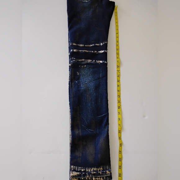 Embellish Distressed Embroidered Patched Spencer Biker Denim Jeans Size 30 - Picture 13 of 15